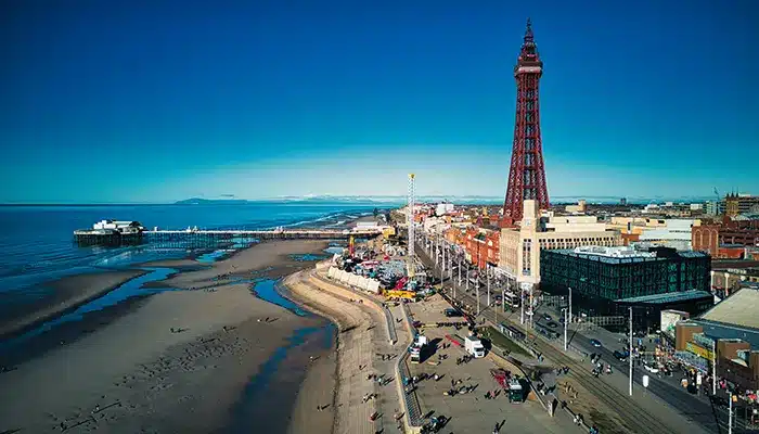 aerial view tower backpool coach trips